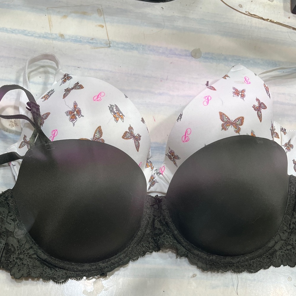 Victoria's Secret Black and White Butterfly Lace Bra